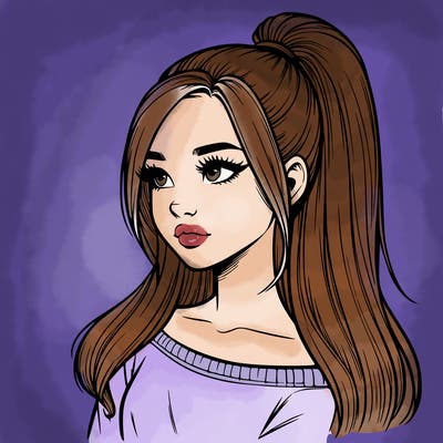 realistic girl with a high ponytail