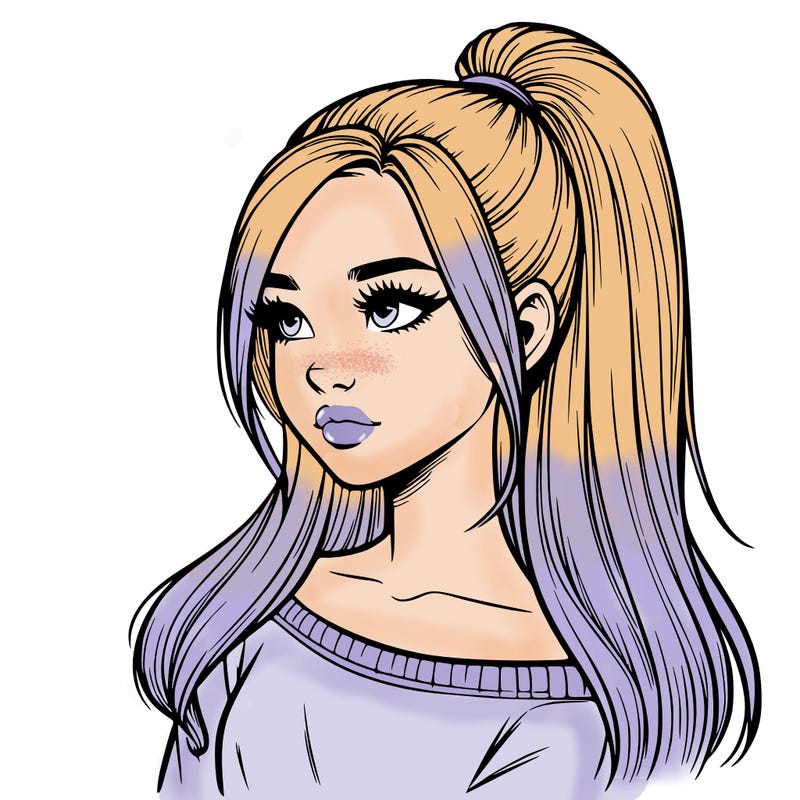 realistic girl with a high ponytail