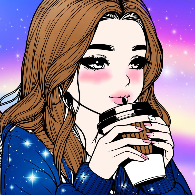realistic girl drinking coffee