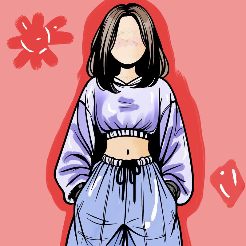 realistic girl faceless with baggy pants and a crop top