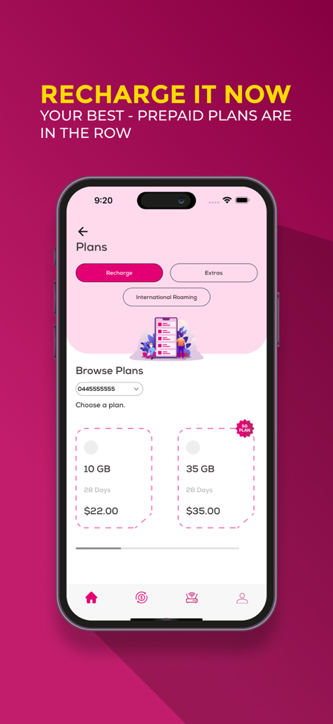 My Telsim - Screenshot of the My Telsim app showing prepaid mobile plans and recharge options