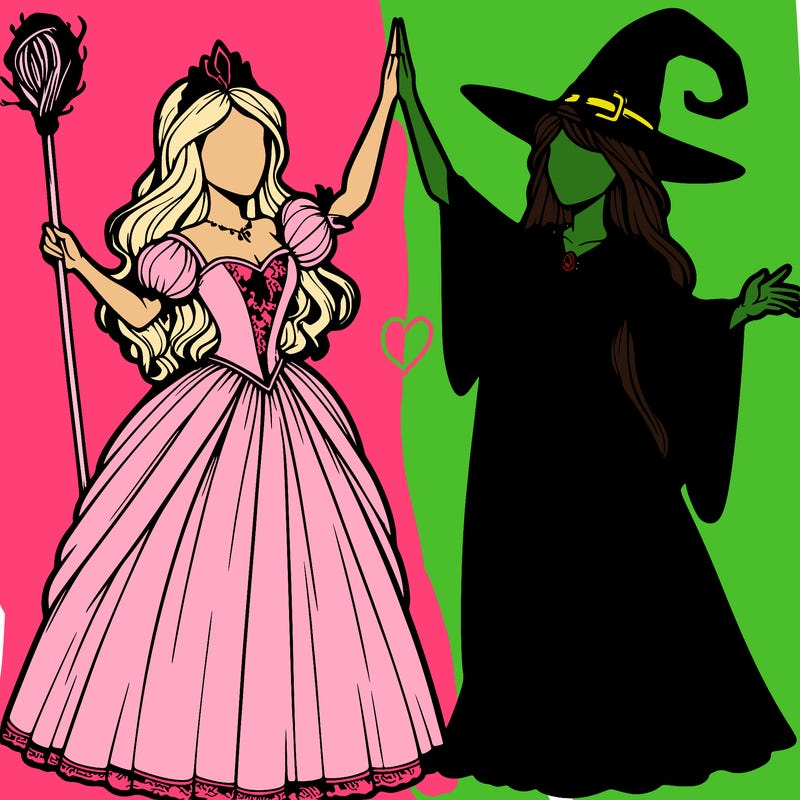 detailed realistic split of a princess and a witch