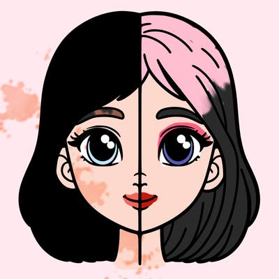 girl face split down the middle