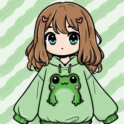 girl wearing frogging sweatshirt