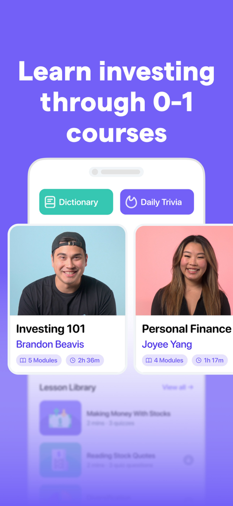 Investing and personal finance courses on the Blossom app