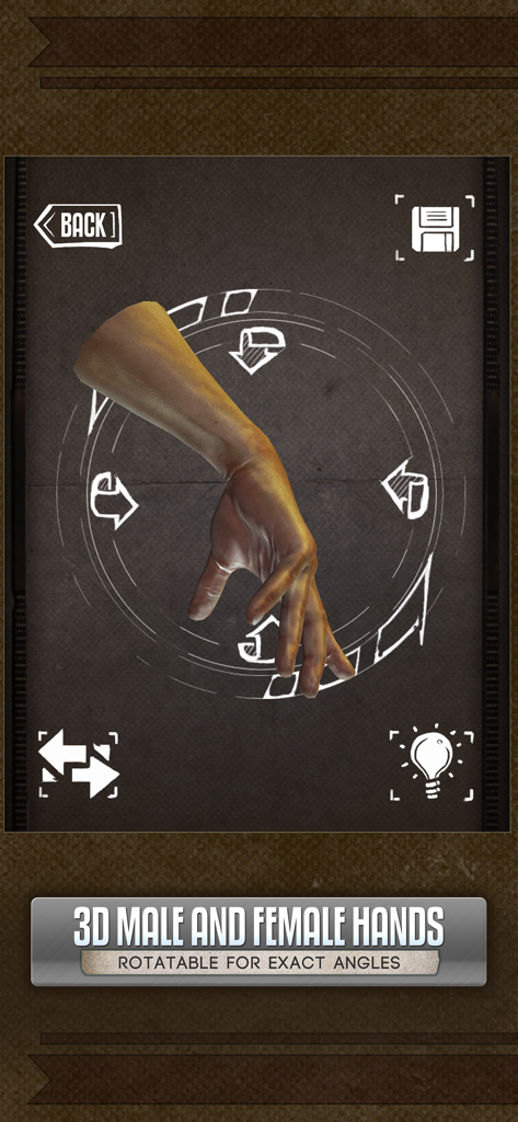Handy Art Reference Tool - A rotatable 3D hand model in the Handy app for drawing anatomical reference and poses
