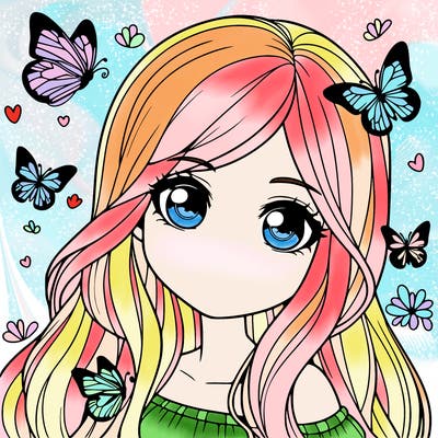 realistic girl with butterflies around her