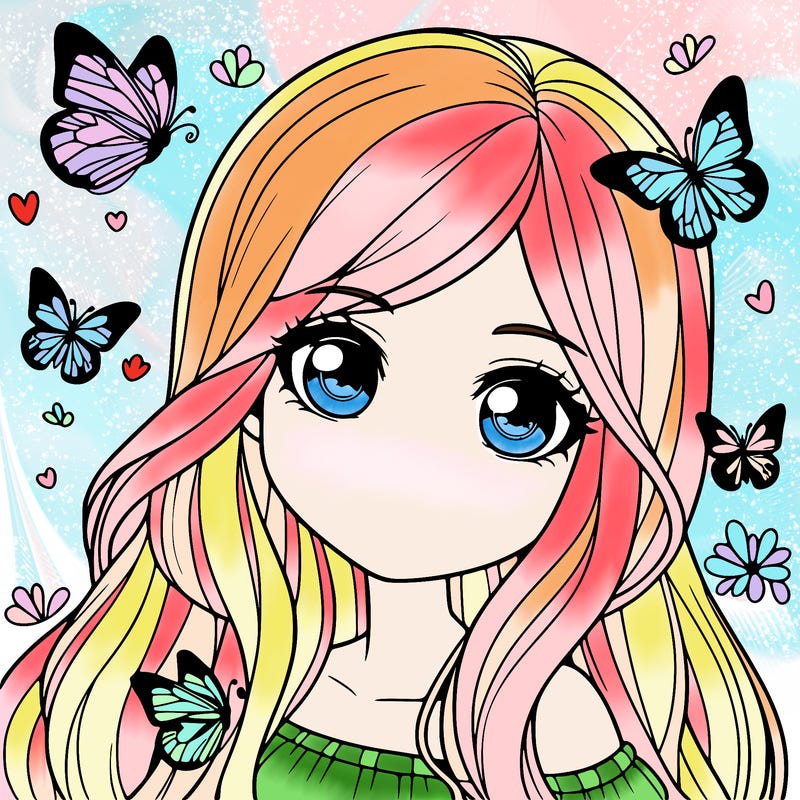 realistic girl with butterflies around her