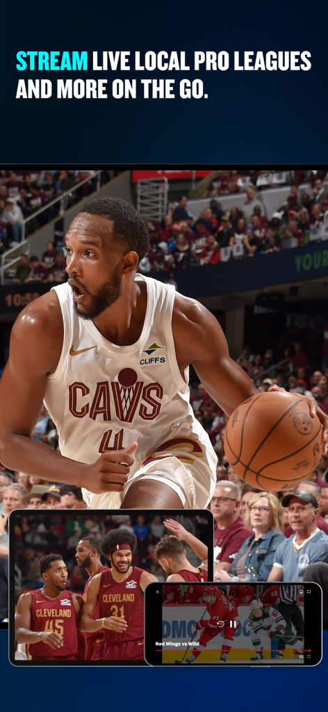 Live local pro sports streaming on the FanDuel Sports Network app featuring basketball and hockey