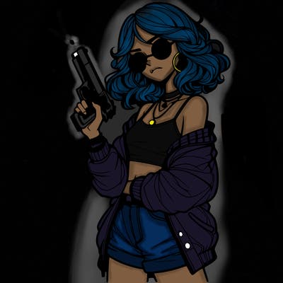 stylish teenage girl with gun