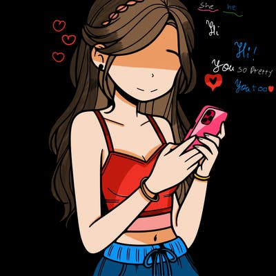 girl with crop top texting on her phone