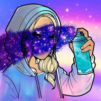 a realistic girl, spray painting