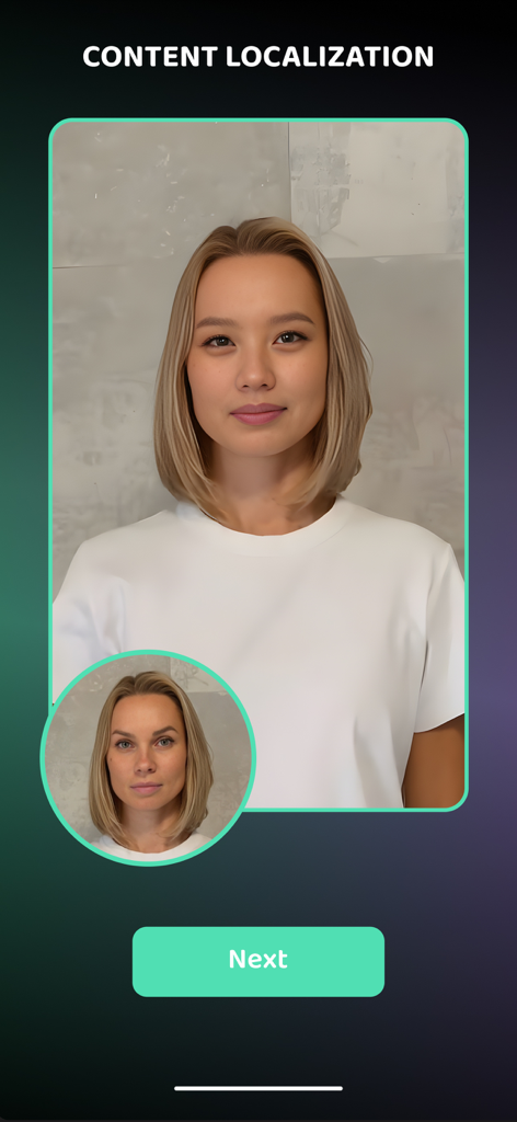 Lucky Loki: Face Swap - Lucky Loki App-Oberfläche, die die Funktion KI-Face-Swap zur Content-Lokalisierung zeigt