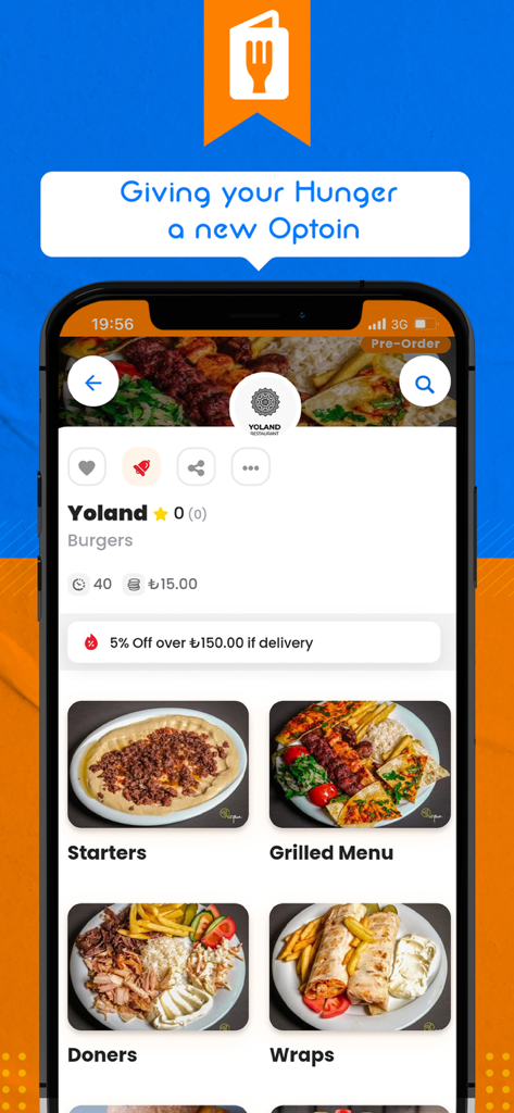 FOODER: Food ordering & more - Fooder app screen displaying restaurant menu categories like starters and grilled items