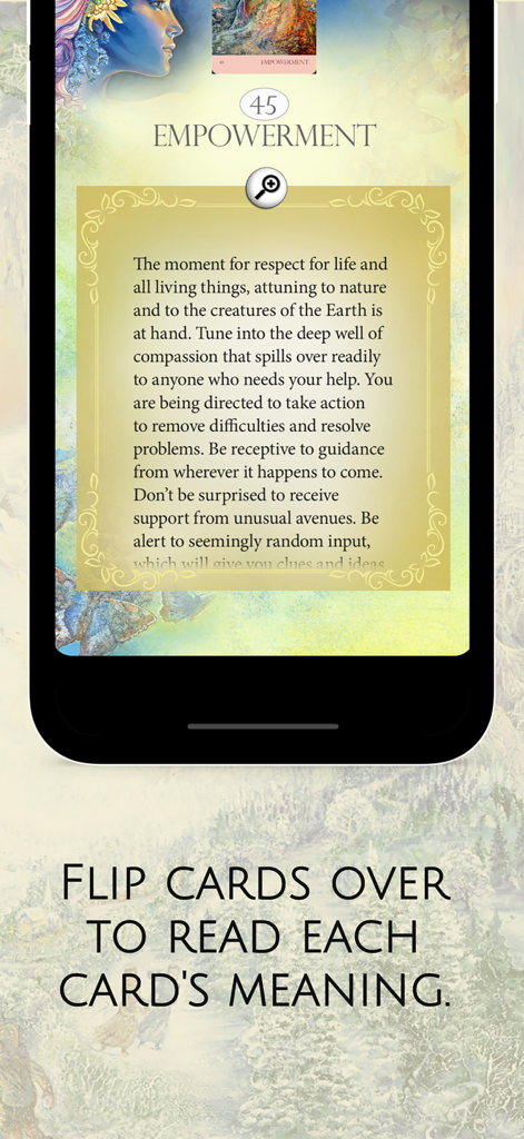 Nature's Whispers Oracle - Aplicativo Nature's Whispers Oracle mostrando o significado da carta de Empoderamento