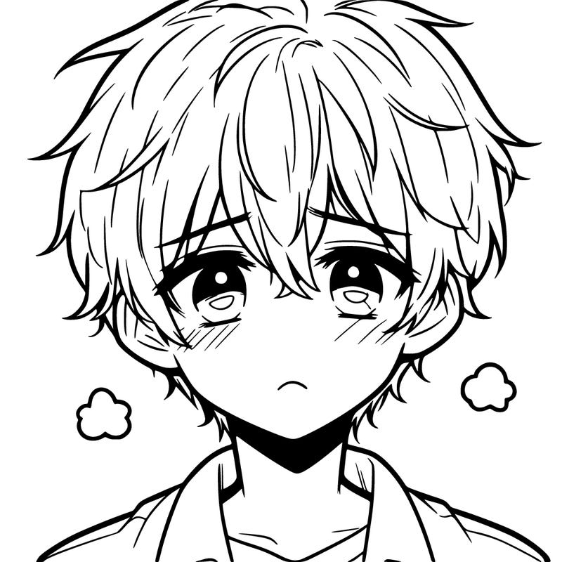 anime soft boy sad expression