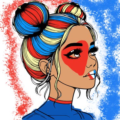 realistic girl with buns on the top of her head