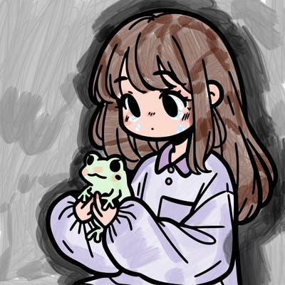 girl with long hair and a oversized shirt. and she is holding a frog