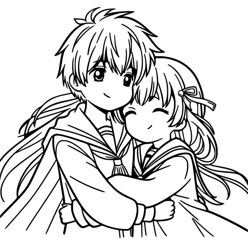 boy and girl hugging anime