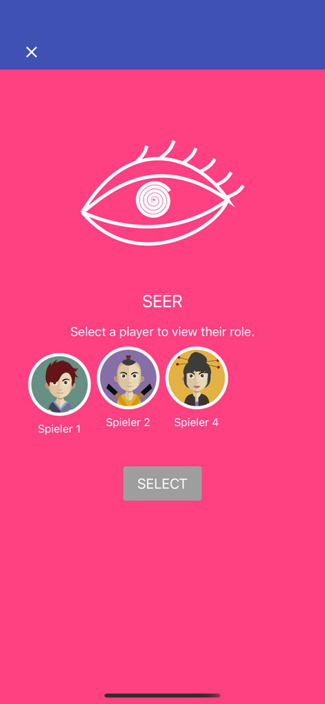 Seer role selection screen in the Wolvesville Classic mobile app