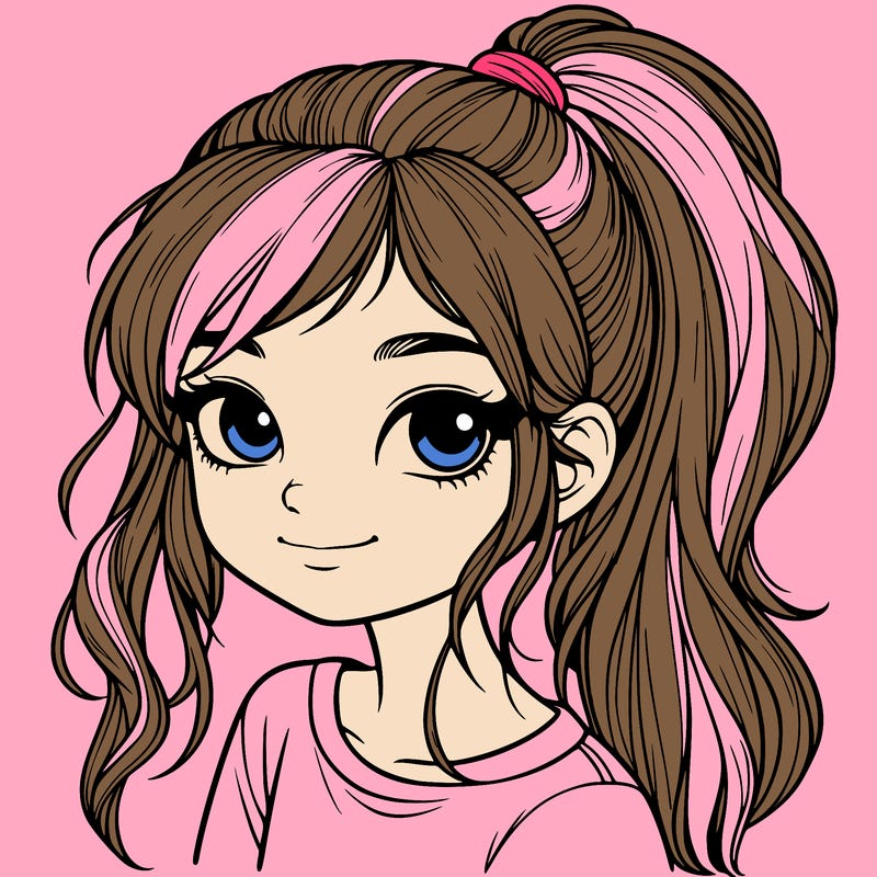 realistic girl with ponytail