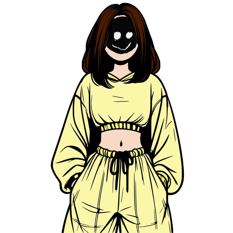 realistic girl faceless with baggy pants and a crop top