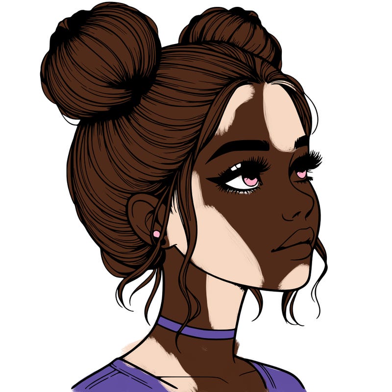 realistic girl with buns on the top of her head