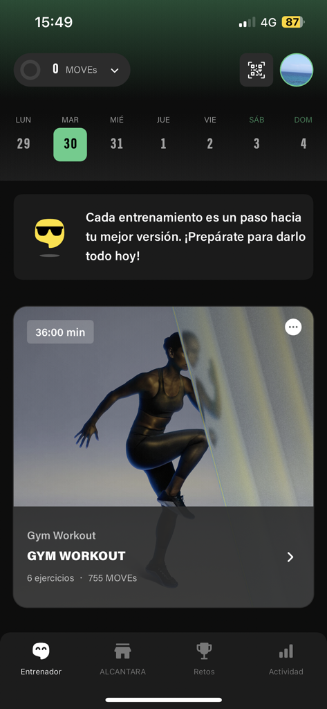 Viding - Viding fitness app home screen showing a calendar, motivational quote, and a personalized gym workout plan with 755 MOVEs points.