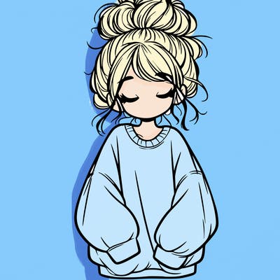 girl with baggy sweatshirt and messy bun