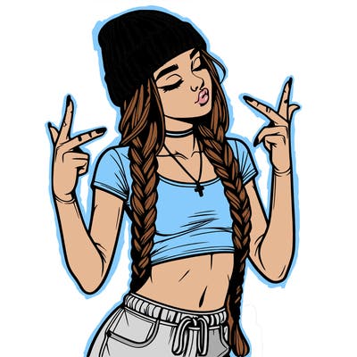 realistic teenage girl with braids and a beanie and crop top doing 🫶🏼