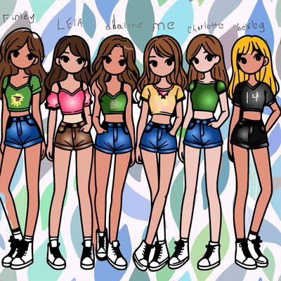 a group of girls wearing crop tops and shorts