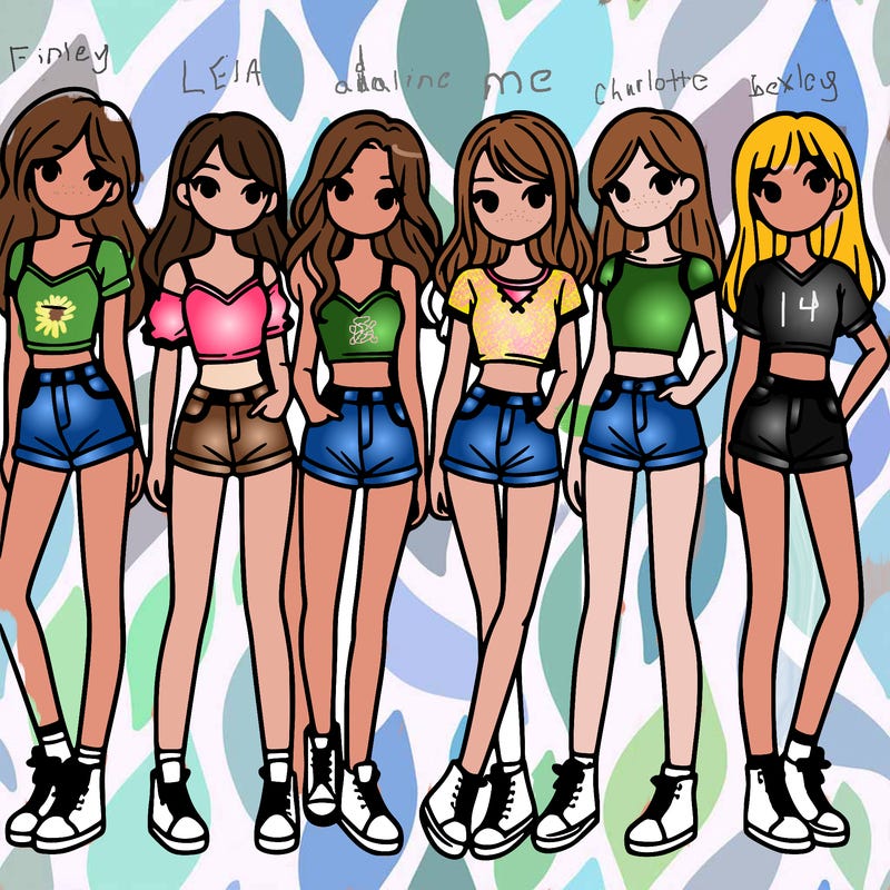 a group of girls wearing crop tops and shorts