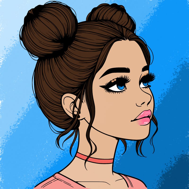 realistic girl with buns on the top of her head