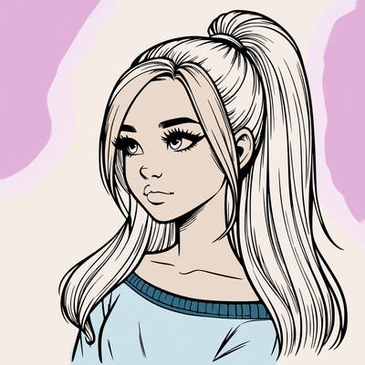 realistic girl with a high ponytail