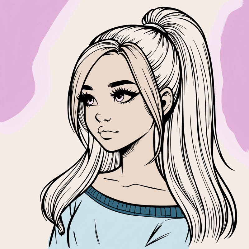 realistic girl with a high ponytail
