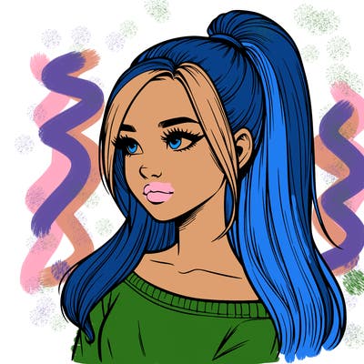 realistic girl with a high ponytail