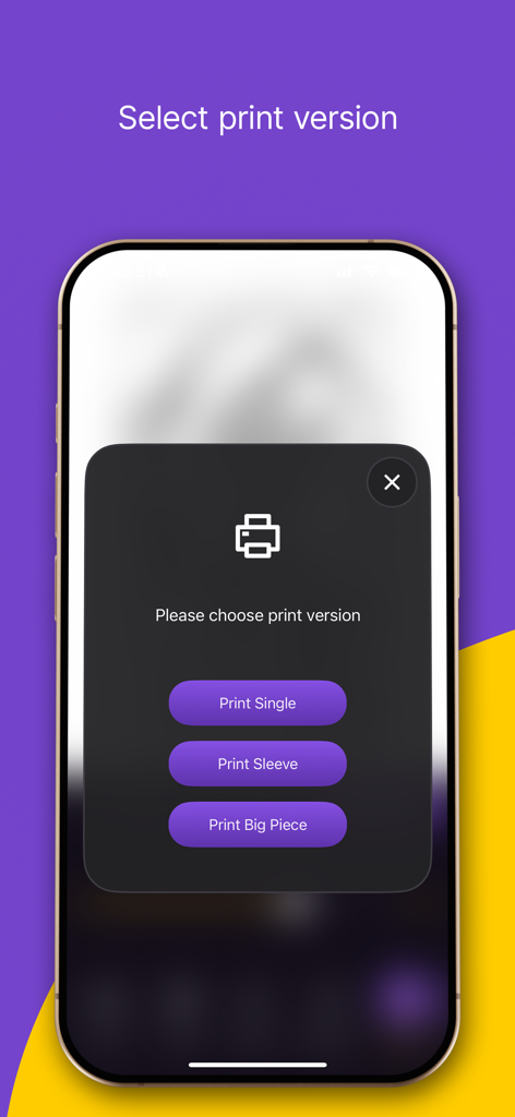 Tattoo Stencil Pro app interface showing print selection options for single, sleeve, and large piece designs on an iPhone.