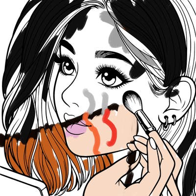 a realistic girl doing her makeup