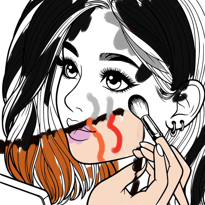 a realistic girl doing her makeup