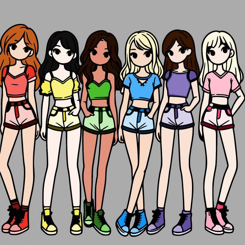 a group of girls wearing crop tops and shorts