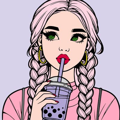 realistic girl with braided hair drinking boba
