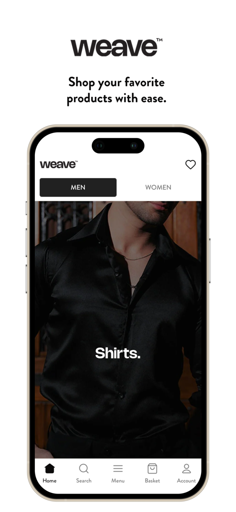 Weave Wardrobe - Weave Wardrobe mobile app interface showing the men's shirts collection.