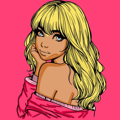 realistic girl with bangs looking over her shoulder