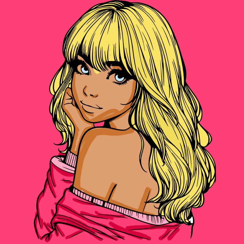 realistic girl with bangs looking over her shoulder