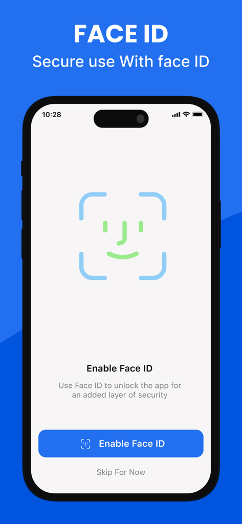 Face ID biometric security setup screen in the Authenticator App