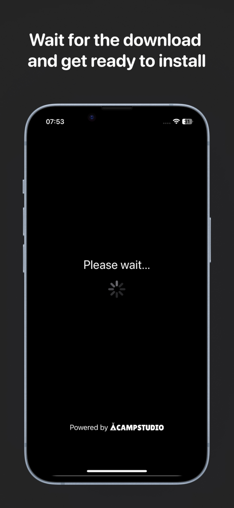 Un écran de smartphone affichant un indicateur de chargement et le message Veuillez patienter pendant que l'Installeur IPA se prépare à installer un fichier.