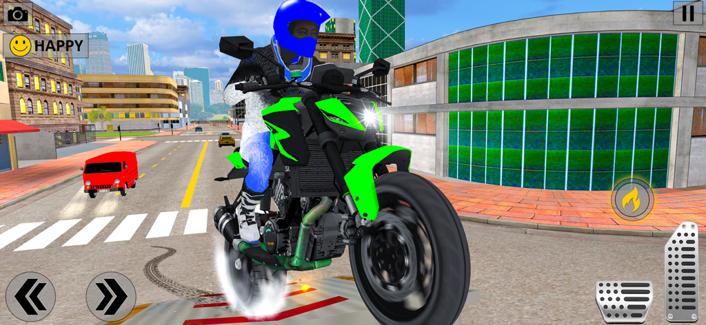 Indian Bike Game KTM Game Sim - Captura de pantalla del juego Indian Bike Game KTM Game Sim mostrando una motocicleta verde en una carretera de la ciudad