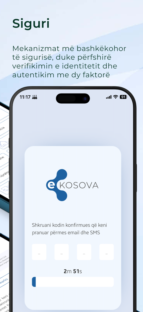 eKosova - eKosova Mobile App-Oberfläche, die eine sichere Eingabeaufforderung für die Zwei-Faktor-Authentifizierung zur Benutzerverifizierung anzeigt