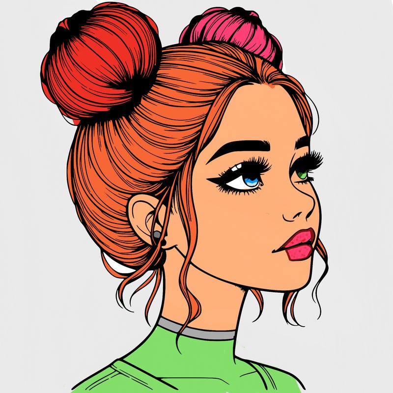 realistic girl with buns on the top of her head