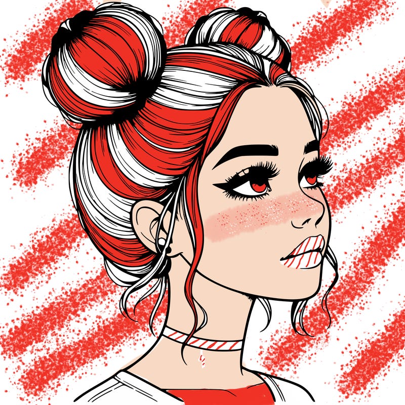 realistic girl with buns on the top of her head
